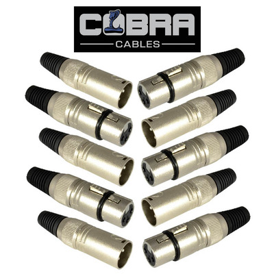 3 Pin XLR Connector - Mixed Pack of 10 Plugs - 5 x Female, 5 x Male